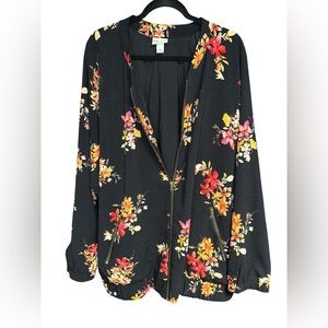 Ava & Viv Elegant Black Floral Bomber‎ Jacket Blazer with Raglan Sleeves Size 4X